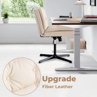 Large Size Armless Home Office Desk Chair Vanity Chair No Wheels - Beige