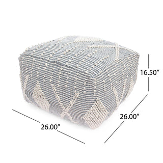 Diamond - Handcrafted Faux Yarn Pouf - Ivory / Gray