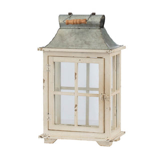 Wooden Candle Lantern Decorative, Hurricane Lantern Holder Decor For Indoor Outdoor, Home Garden Wedding - Ivory