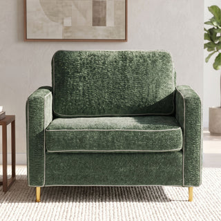 Accent Chair Upholstered Single Sofa With Square Arms, Sewn Pillow Back For Living Room