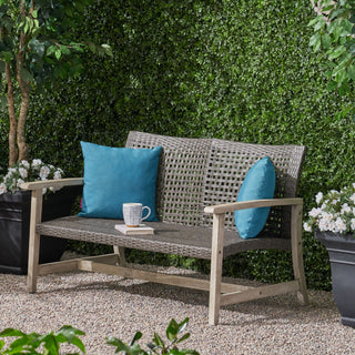 Hampton - Outdoor Wood And Wicker Loveseat - Gray
