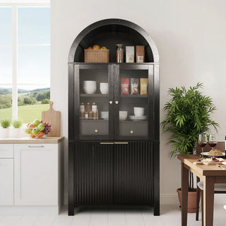Fluted Tall Arched Pantry Cabinet With Adjustable Shelves