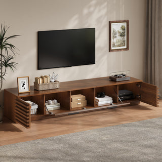 TV Stand With LED Lighting, Soft Closing Hinges, Cable Management - Walnut