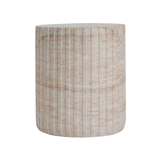 Elegant Outdoor / Indoor Lightweight Concrete Side Table With Travertine - Beige