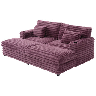 Oversized Double Chaise Lounge Sofa With USB Ports And Cup Holders