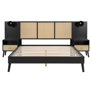 Bed Frame With 2 Nightstands Elegant Design With Lamps