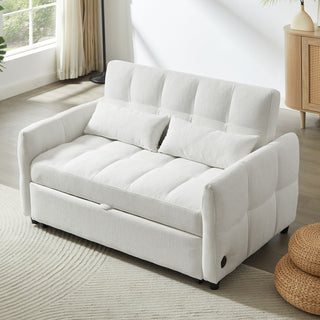 Loveseat Sofa Pull-Out Bed With Adjustable Backrest, 3 USB Ports And 2 Lumbar Pillows For Living Room