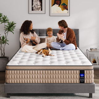 14" King Mattress Hotel Collection Hybrid Mattress With Gel Memory Foam & Pocket Springs - Brown / White