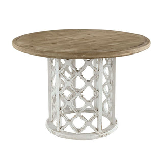 Round Wooden Dining Table With Ornate Cut Out Base - Brown / Antique White