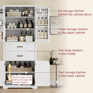 Storage Cabinet With Adjustable Shelves, 2 Drawers, Doors