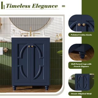 Bathroom Vanity With Ornate Elliptical Motif, Soft Close Hinges