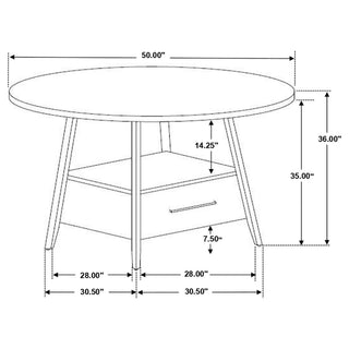 Arunda Yukon - Round Counter Height Dining Table With Pedestal Base And Built In Drawer - Oak