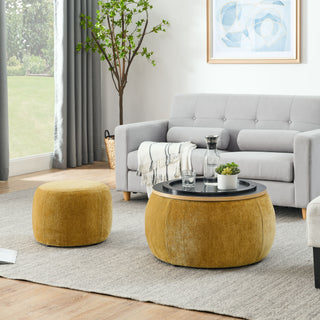Round Storage Ottoman, 2 In 1 Function, End Table And Ottoman