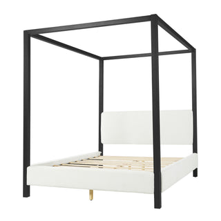 Queen Canopy Bed With Upholstery - White / Black