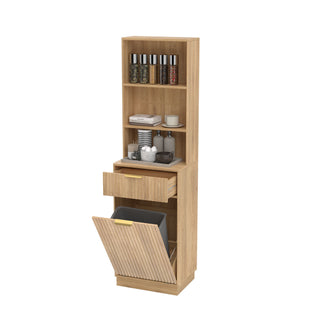Tall Narrow Fluted Storage Cabinet With Trash Bin Compartment For Kitchen (Trash Can Not Included)