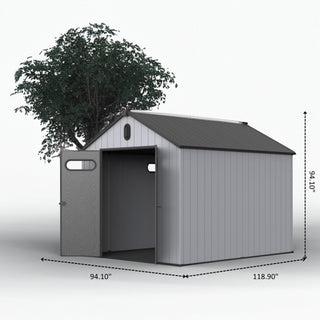 Resin Plastic Storage Shed For Backyard Garden With Spire Tool Storage