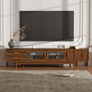 Modern TV Stand With Fluted Glass Doors & 2 Drawers