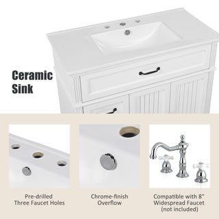 Bathroom Vanity With Sink, 2 Doors 2 Drawers, Freestanding Design
