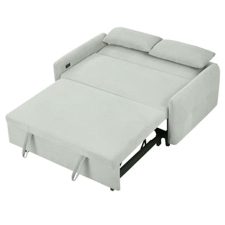 Pull-Out 2 Seat Modern Sleeper Sofa With 2 Throw Pillows And USB Ports