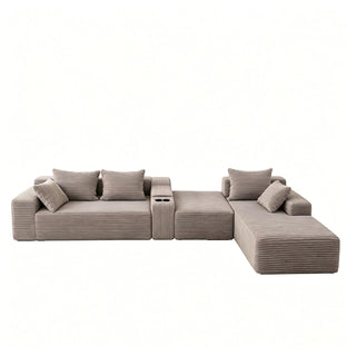 U-Shaped Modular Sofa With Cup Holders And Storage For Living Rooms - Coffee