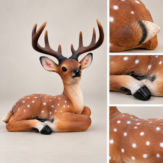 Lying Deer Garden Statue, Buck Sculpture With Detachable Antlers For Outdoor Decor - Brown
