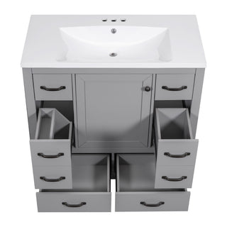 Modern Bathroom Vanity With Sink, 6 Drawers, Adjustable Shelf