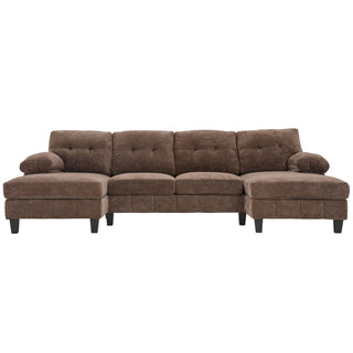 U-Shaped Sectional Sofa 103.5" Fabric Couch With Dual Chaise Lounges, Storage Pockets, Armrest Pillows