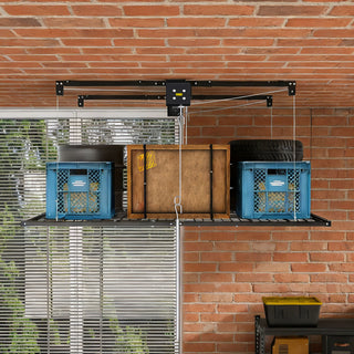 Overhead Garage Storage Rack For High Ceilings, Construction With Safety Lock - Black