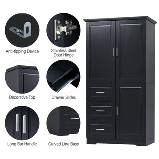 Tall Wide Storage Cabinet With Doors, 3 Drawers