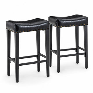 Bar Stool With Brass Nailhead Trim (Set of 2) - Black