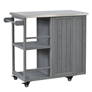 Outdoor Kitchen Island Prep Station With Lockable Wheels, Ample Storage, Towel & Spice Racks