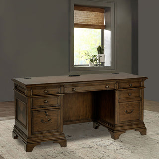 Stigham - 5 Drawer Credenza Office Desk - Oak