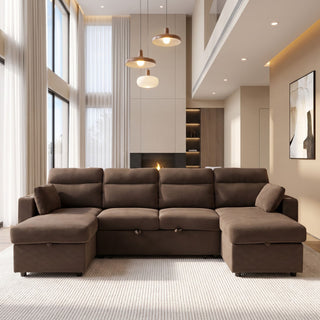Convertible Sectional Sofa With Storage Chaise, Cup Holders And Pull Out Sleeper