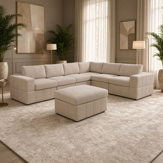 Oversized Modular Sectional Sofa, Reversible With Ottoman