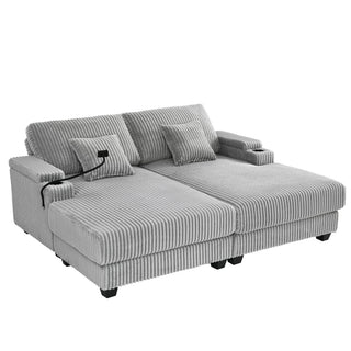 Modern Chaise Sofa With Adjustable Backrest, Cup Holders, Phone Holder & Storage Compartments For Living Room