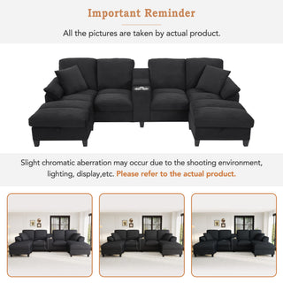 Modern U - Shaped Sectional Sofa With Storage Ottomans, USB Ports, And Cup Holders