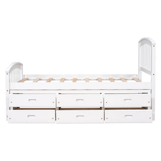 Platform Storage Bed Solid Wood Bed With 6 Drawers