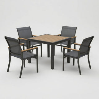 Gray Aluminum Patio Dining Set With Textilene Chairs, 5 Piece All Weather Outdoor Table And Chair Set For Patio, Porch, Garden