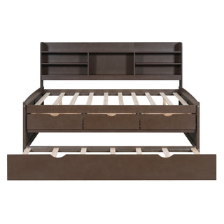 Captain Bed With Built In Bookshelves, 3 Storage Drawers, And Trundle