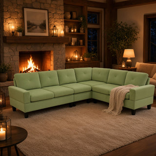 Modular L - Shaped Sectional Sofa, 6 Seater, 4 Piece Couch With Chaise - Green