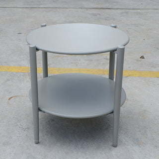 Round Outdoor Coffee Table With Shelf For Garden - Gray