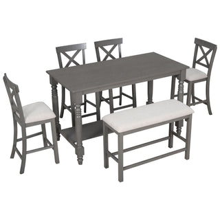 Counter Height Dining Set With Shelf, 4 Chairs And Bench