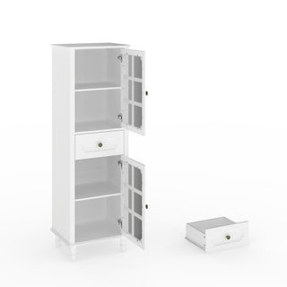 Storage Cabinet, Freestanding Curio Cabinet With Grid Doors & Drawer, Pantry Display Cabinet For Kitchen