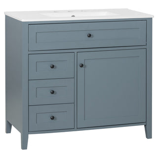Bathroom Vanity With Sink, 3 Drawers & Cabinet With Adjustable Shelves