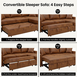 Upholstered Sectional With Pull-Out Bed And Chaise Storage