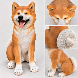 Shiba Inu Dog Statue, Sitting Animal Sculpture For Home Garden - Yellow / White