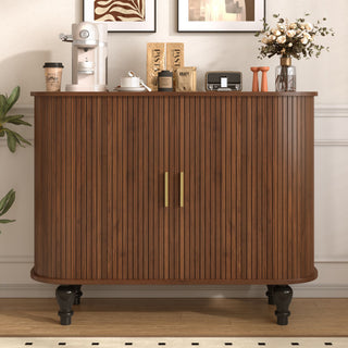 Fluted Liquor & Coffee Bar Cabinet With 6 Wine Racks And 3 Glass Holders