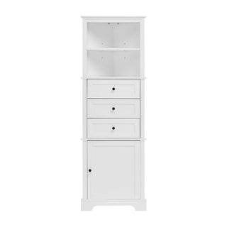 Tall Storage Cabinet With 3 Drawers And Adjustable Shelves For Bathroom
