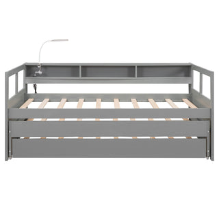 Daybed With 2 Trundles, 3 Storage Cubbies, Built In USB Charging Light