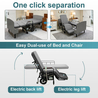Dual Motor 3 In 1 Electric Nursing Bed Convertible To Wheelchair & Stretcher - Gray